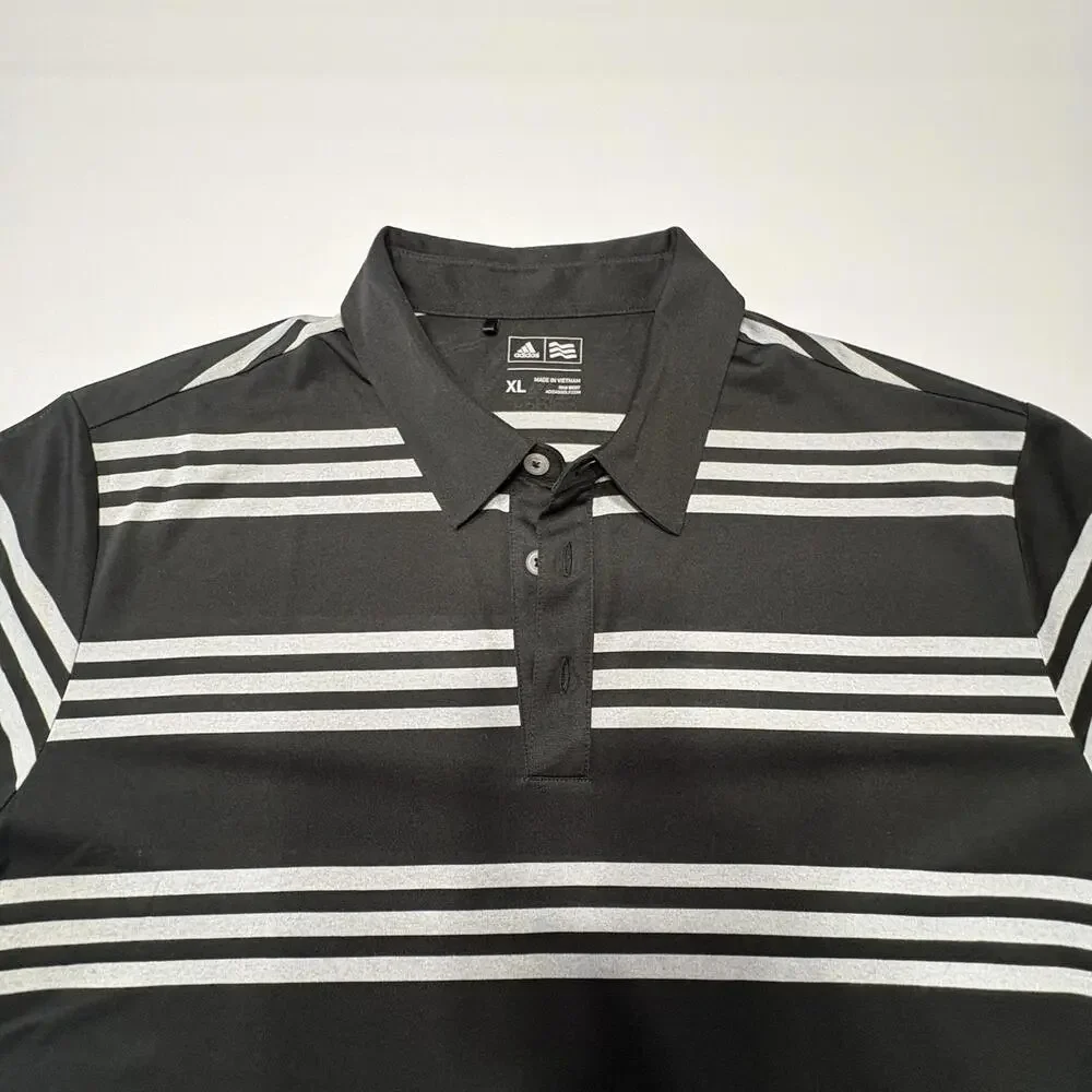 Adidas Men's Striped Polo Shirt - Size XL, Black and Gray